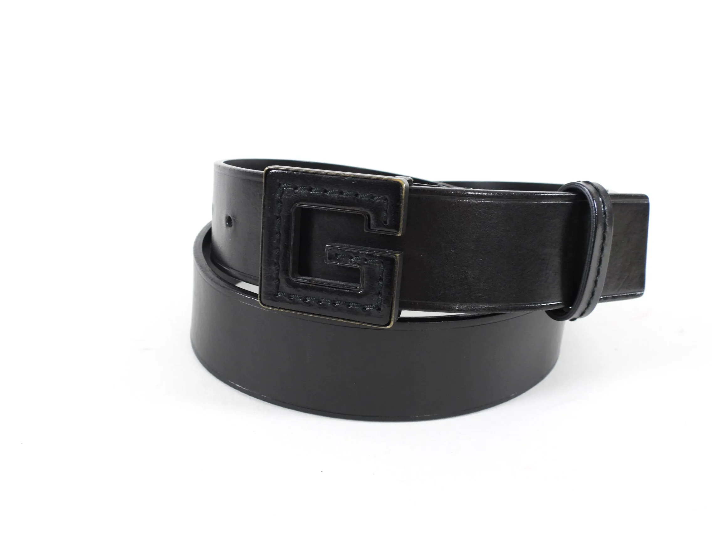 Gucci Black Leather Vintage Belt with Black Leather G Buckle