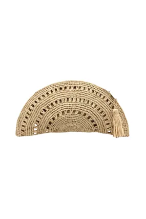 Half Moon Crochet Straw Clutch with Tassel Zipper Pull
