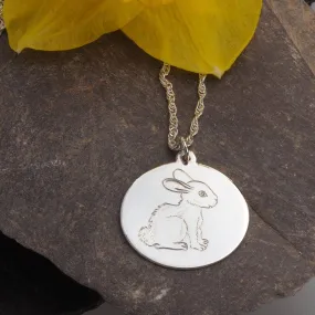 Hand Engraved Sterling Silver Bunny Necklace