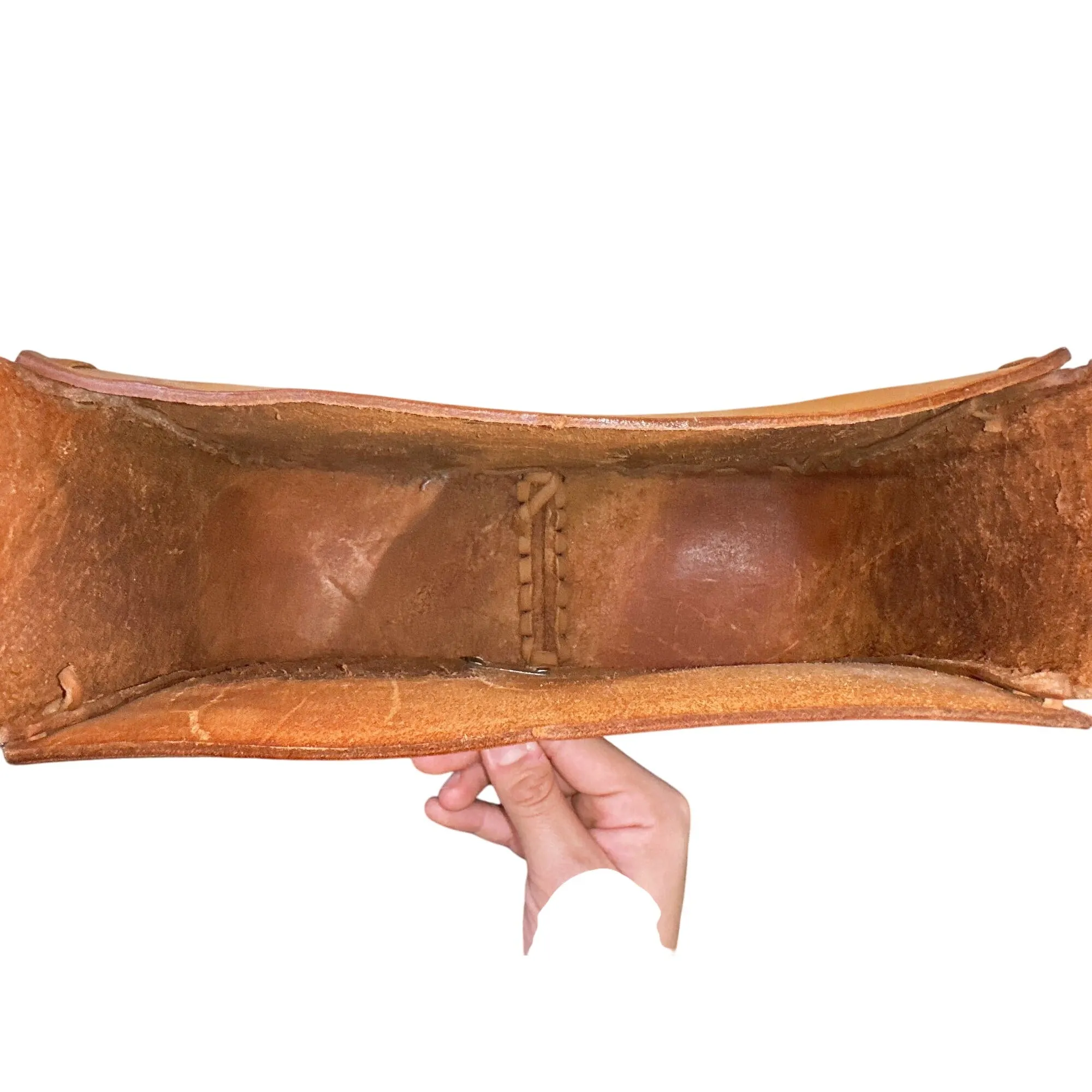 Handcrafted Western Saddle Shoulder Purse w/ Tooled Leather Floral Design & Adjustable Strap