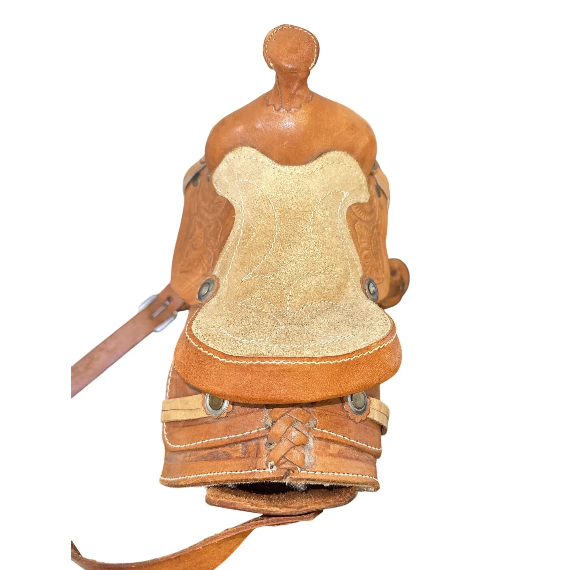 Handcrafted Western Saddle Shoulder Purse w/ Tooled Leather Floral Design & Adjustable Strap