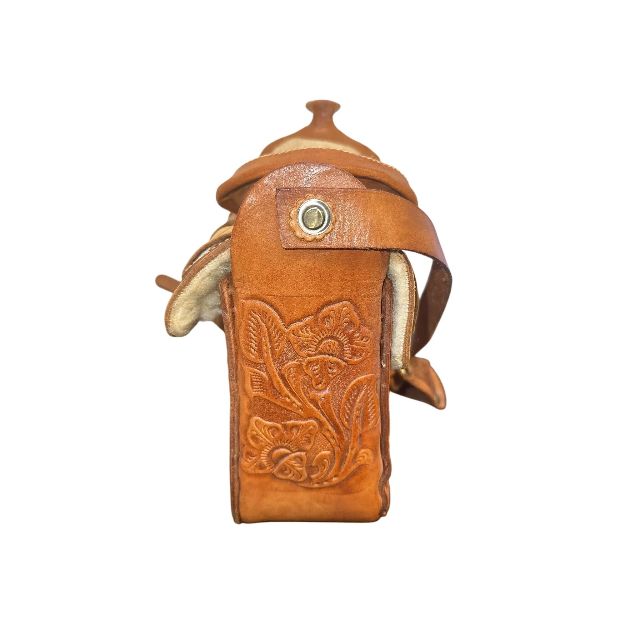 Handcrafted Western Saddle Shoulder Purse w/ Tooled Leather Floral Design & Adjustable Strap