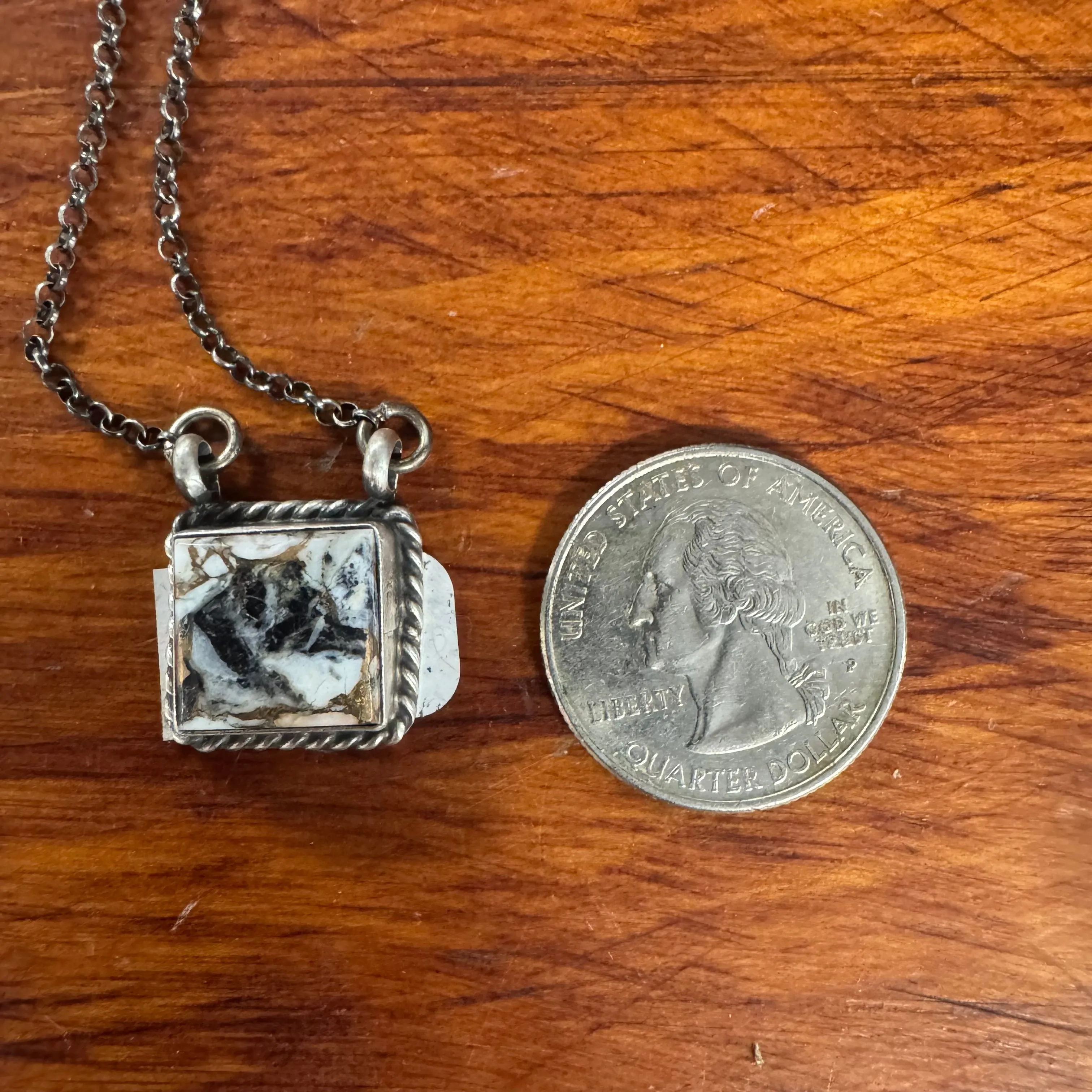 Johnny Dixon NAVAJO White Buffalo w/Bronze SQUARE NECKLACE