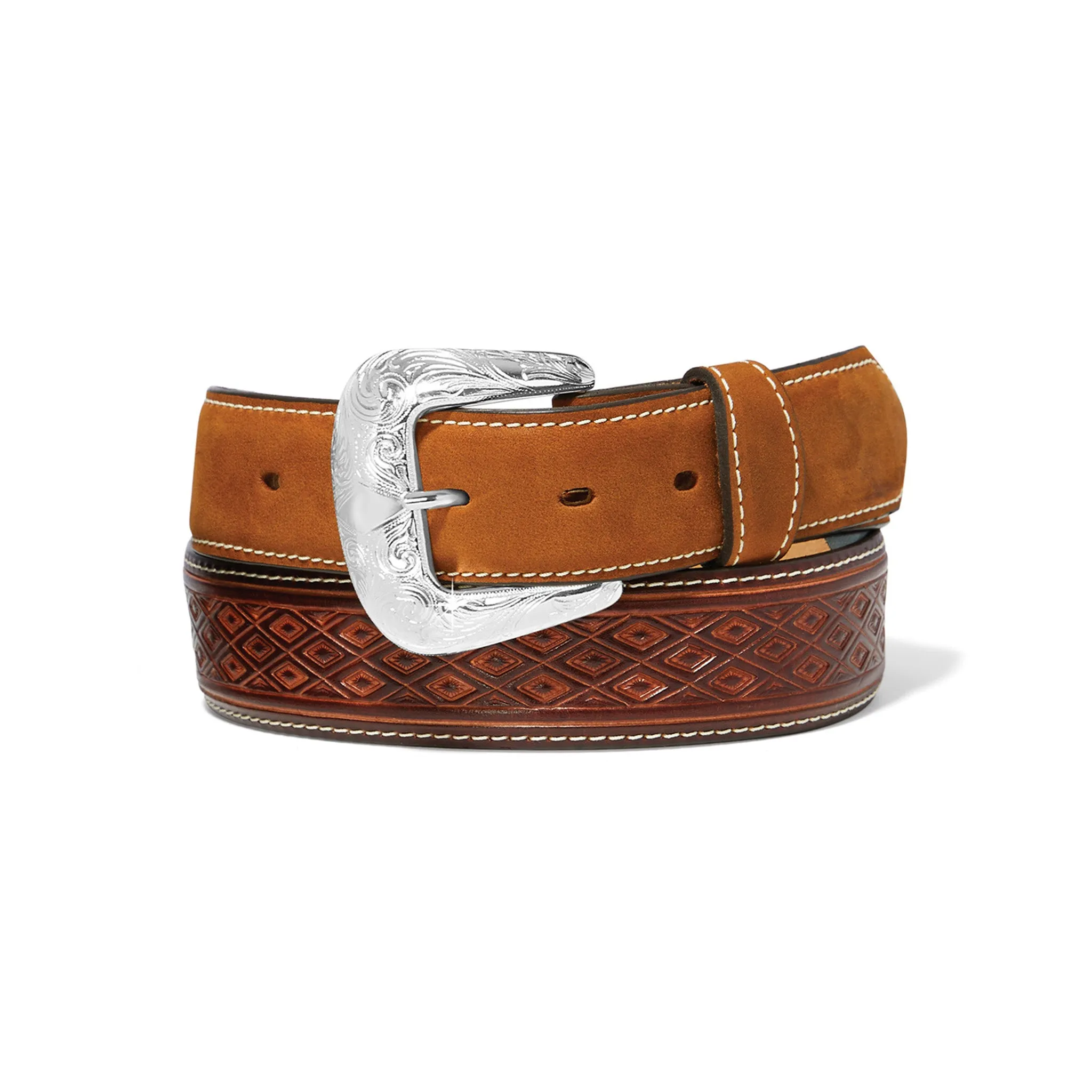 Justin Men's Brown Diamond Tooled Belt