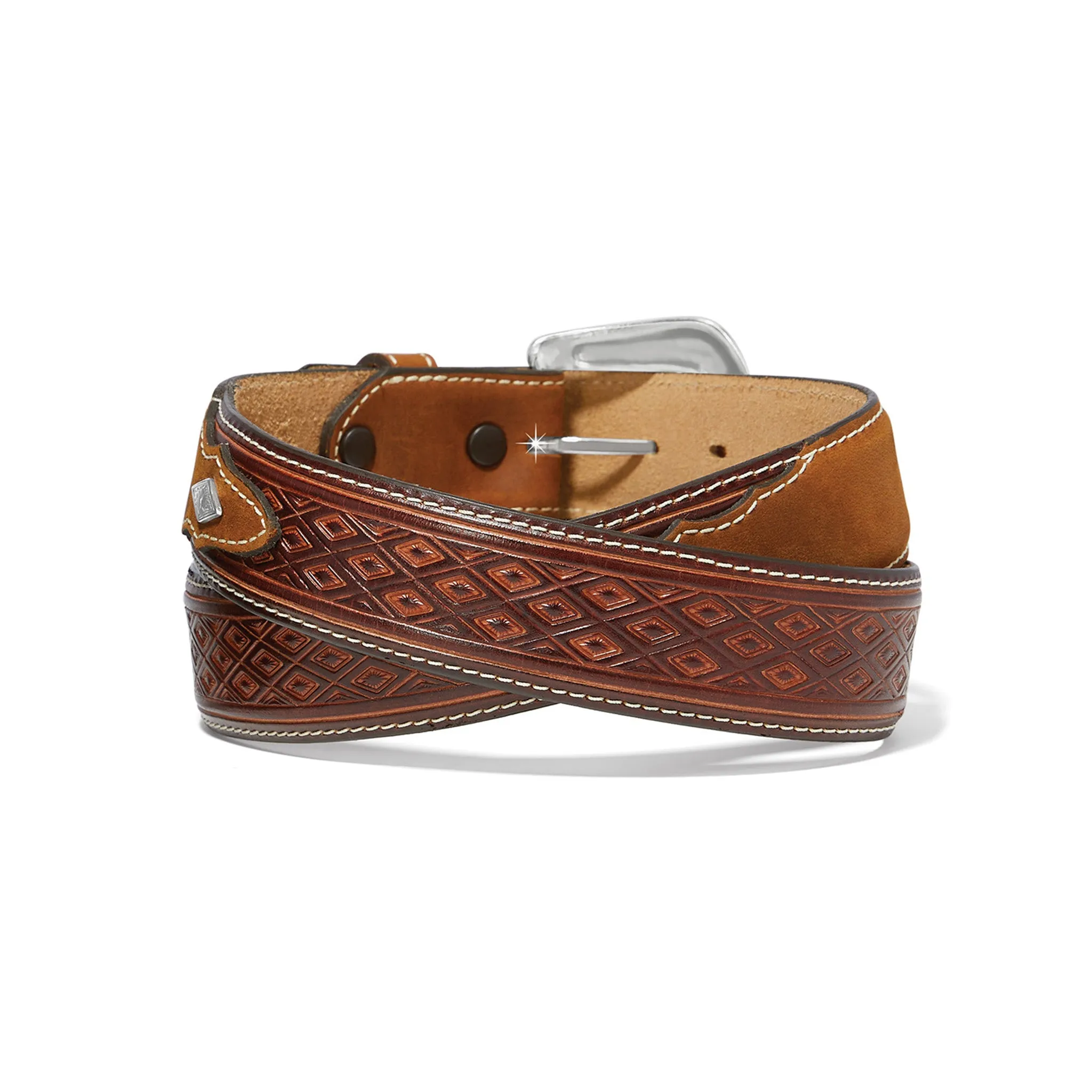 Justin Men's Brown Diamond Tooled Belt
