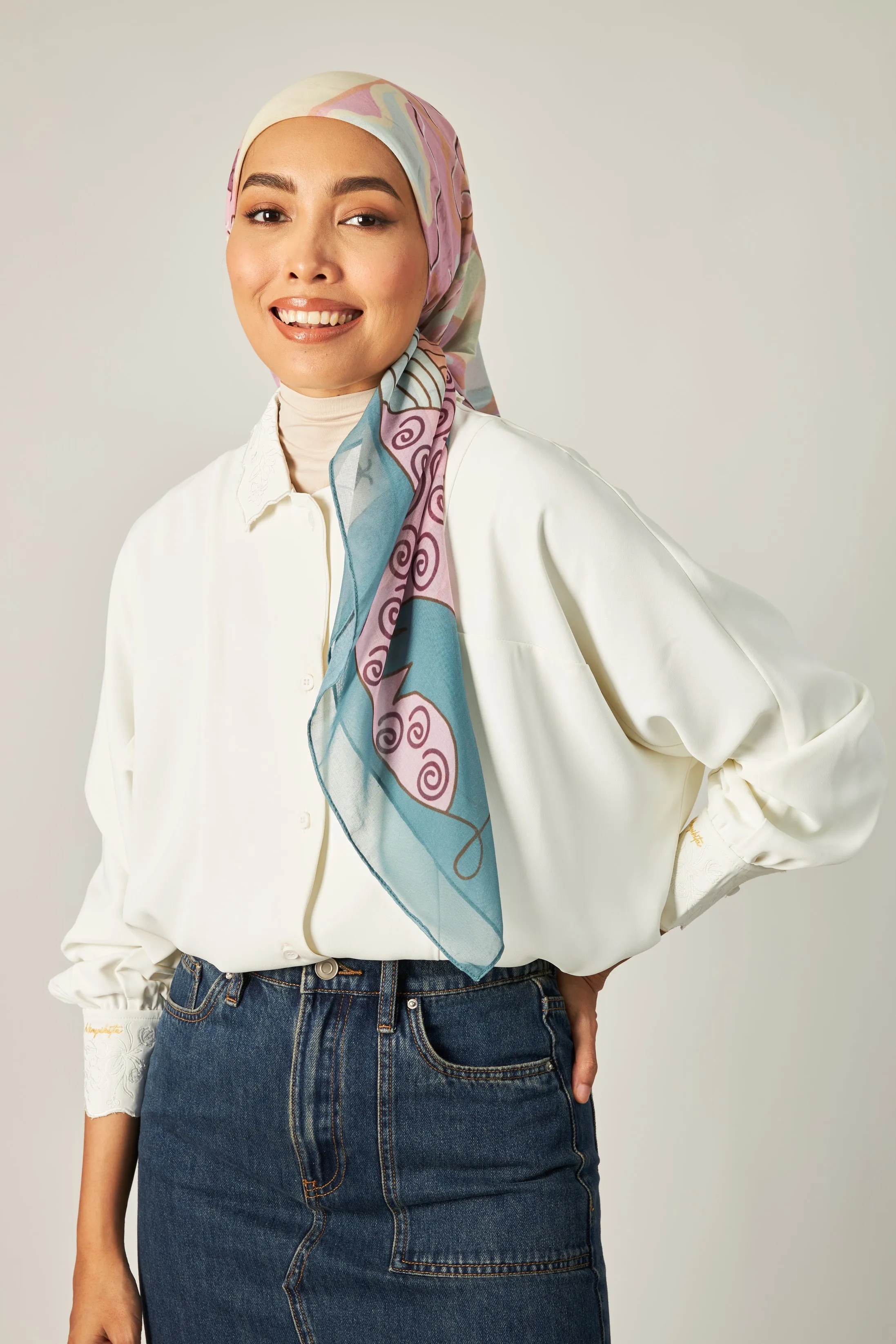 Klara Pink Green Square Scarf