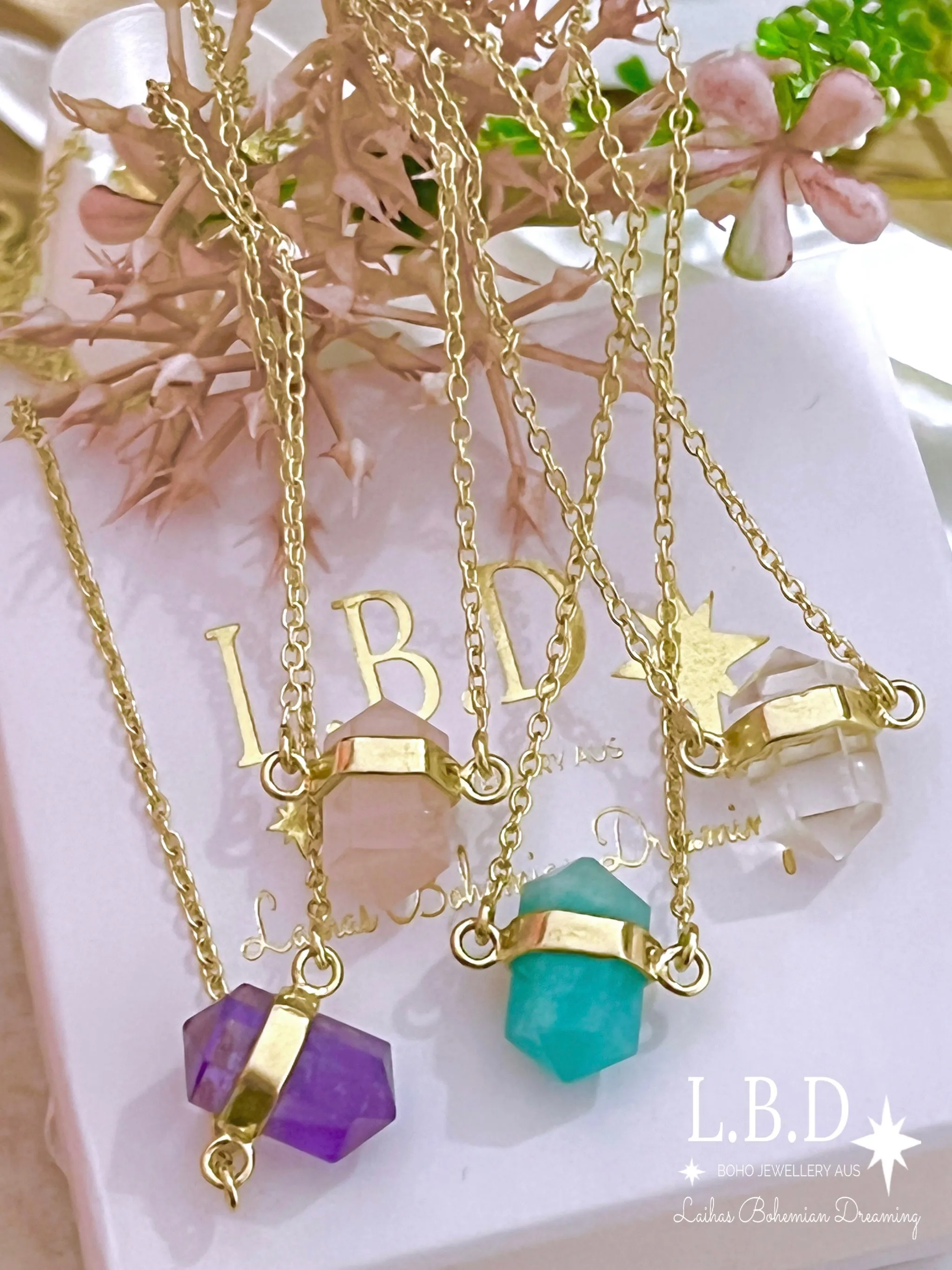 Laihas Crystal Kindness Gold Rose Quartz Necklace