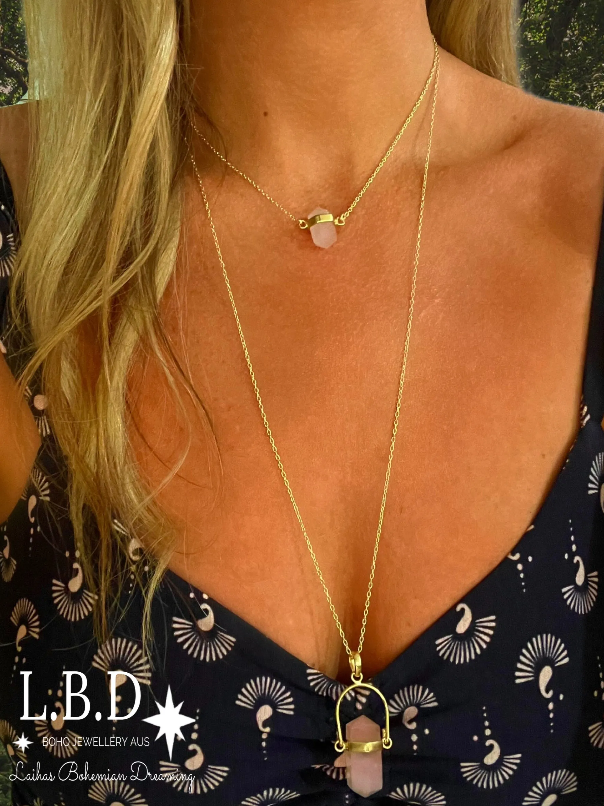 Laihas Crystal Kindness Gold Rose Quartz Necklace