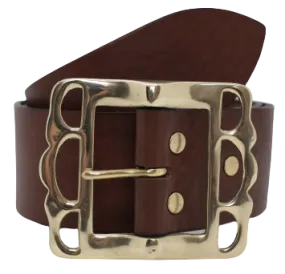 Leather Belt Brass Pirate Buckle 2 Inch