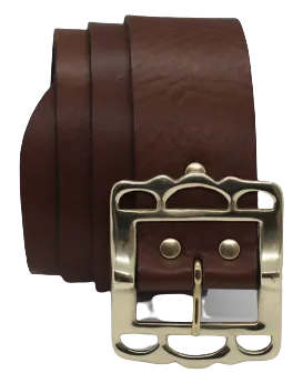 Leather Belt Brass Pirate Buckle 2 Inch