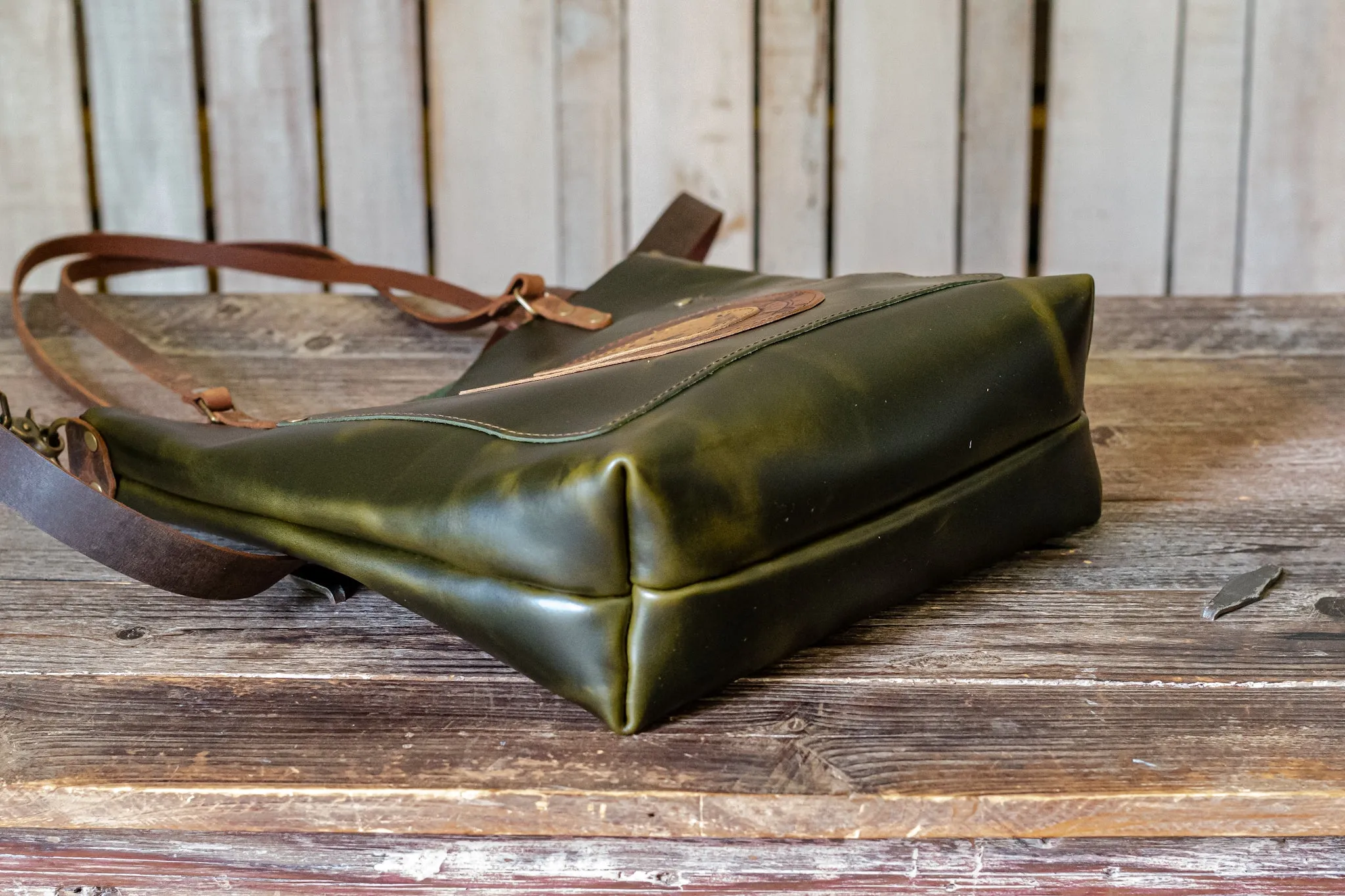 Leather Tote Bag | Crossbody Bag | MEDIUM | Jade | Mushroom Mandala
