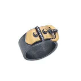 Lika Behar 24K Fusion Gold & Oxidized Silver "Deco" Diamond Belt Design Ring