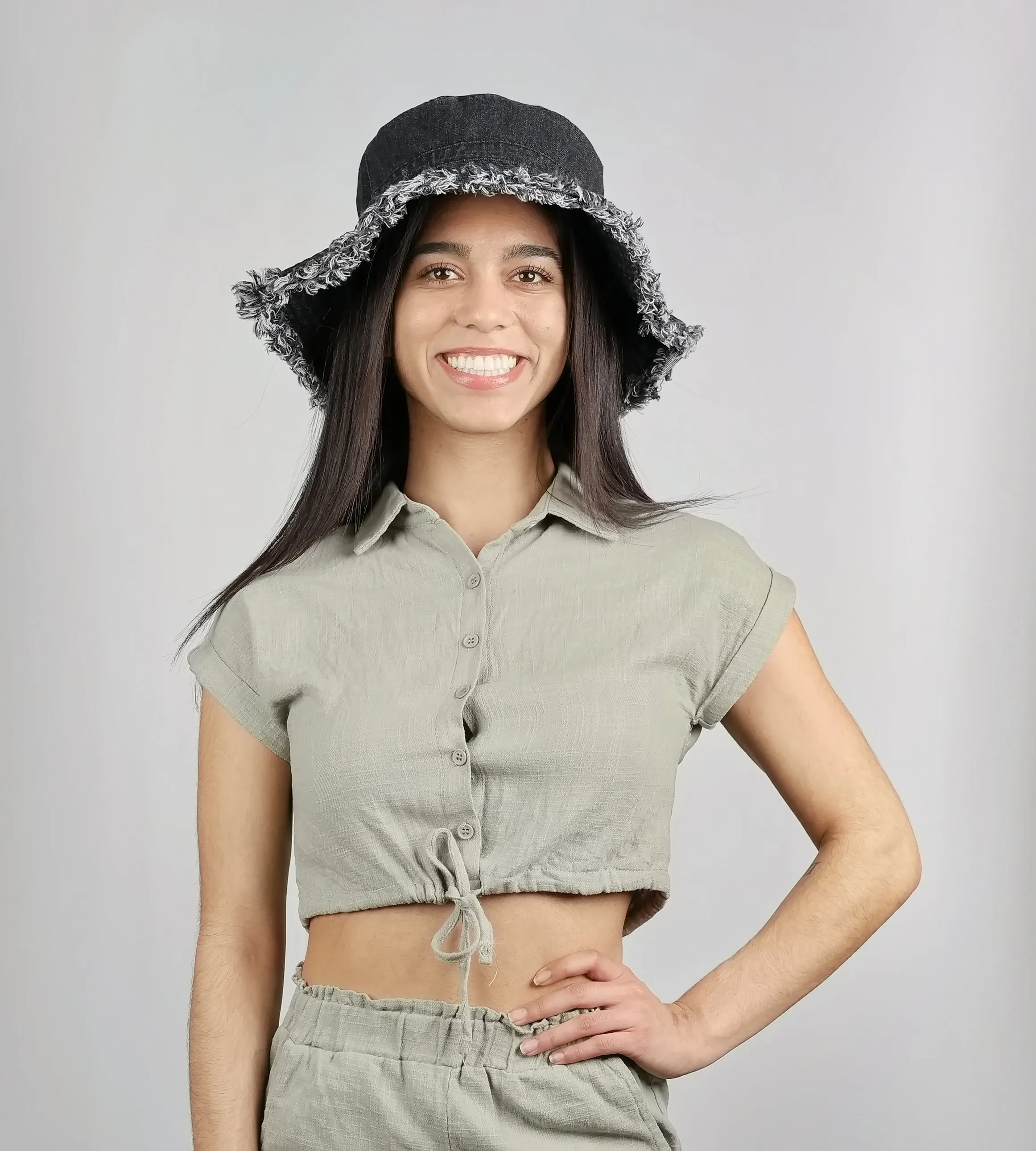 LONG BRIM DENIM BUCKET HAT
