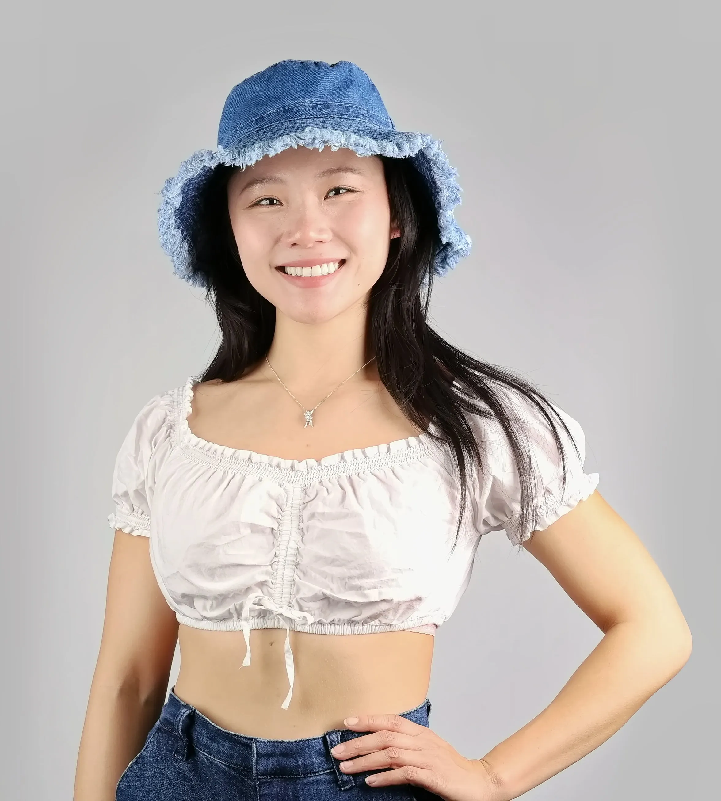 LONG BRIM DENIM BUCKET HAT
