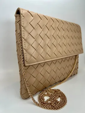 Marie - Nude Woven Leather Clutch