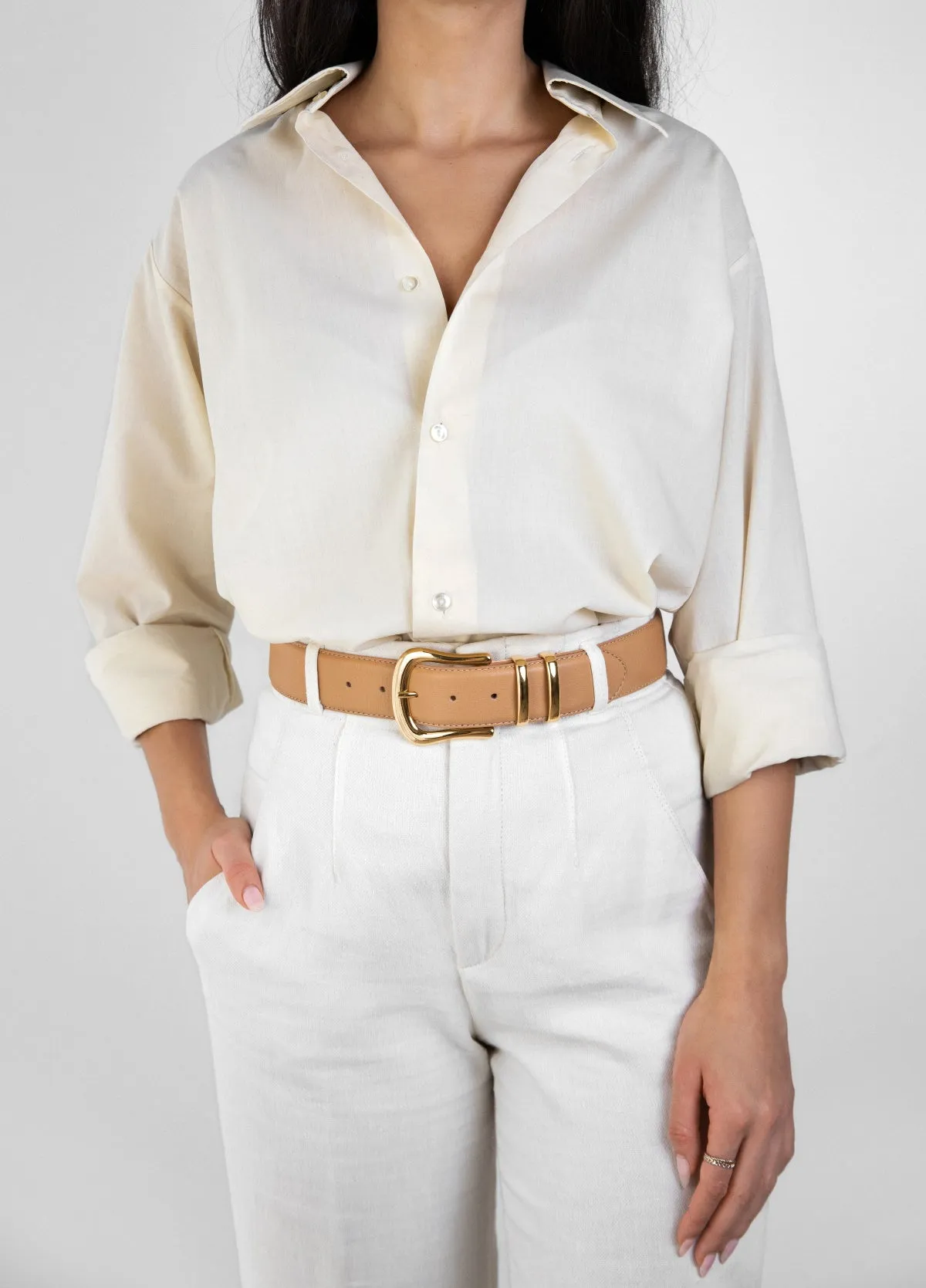 Marina camel leather waist belt