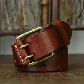 Men's First Layer Cowhide Vintage Brass Buckle Belt