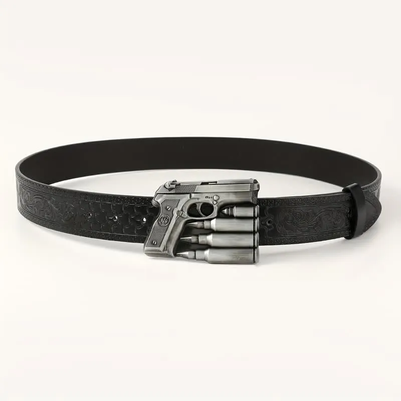 Men's Silver Handgun Ammo Leather Belt