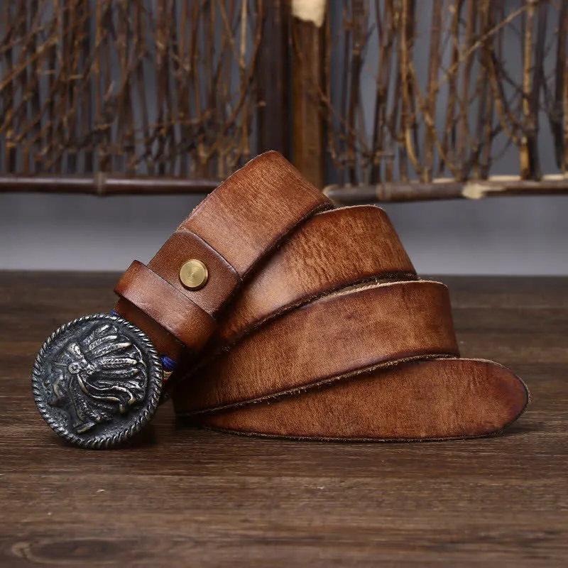 Men's Vintage Distressed Indian Head Leather Belt