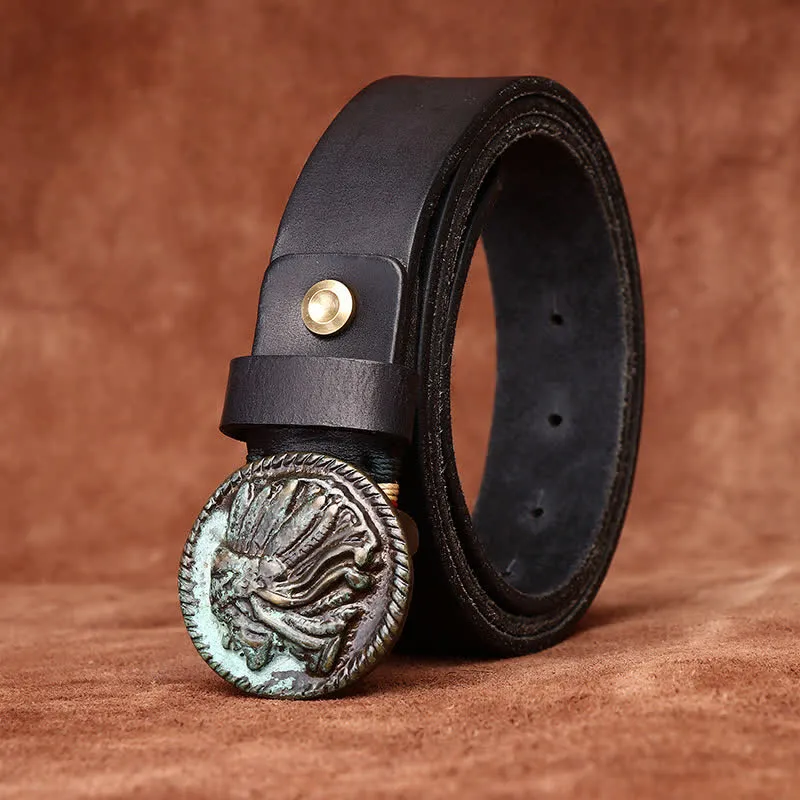 Men's Vintage Distressed Indian Head Leather Belt