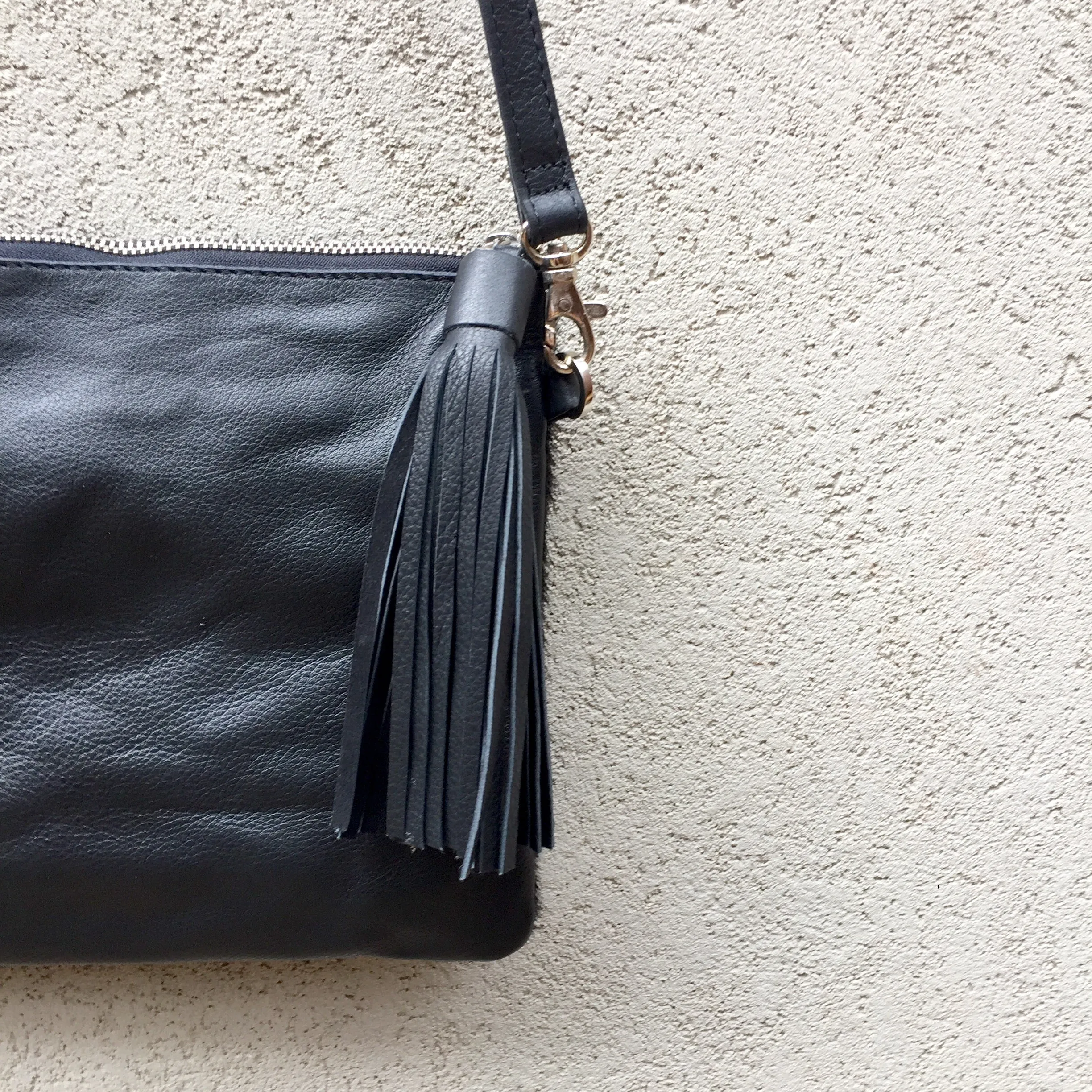 Midnight Cowhide and Leather Crossbody Clutch Bag