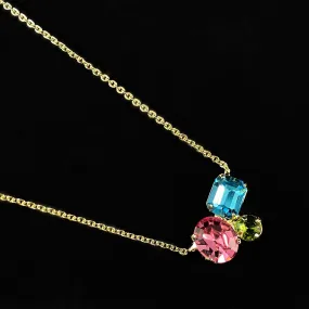 Multi Color Crystal Cluster Adjustable Gold Necklace, Claudia- Sorrelli