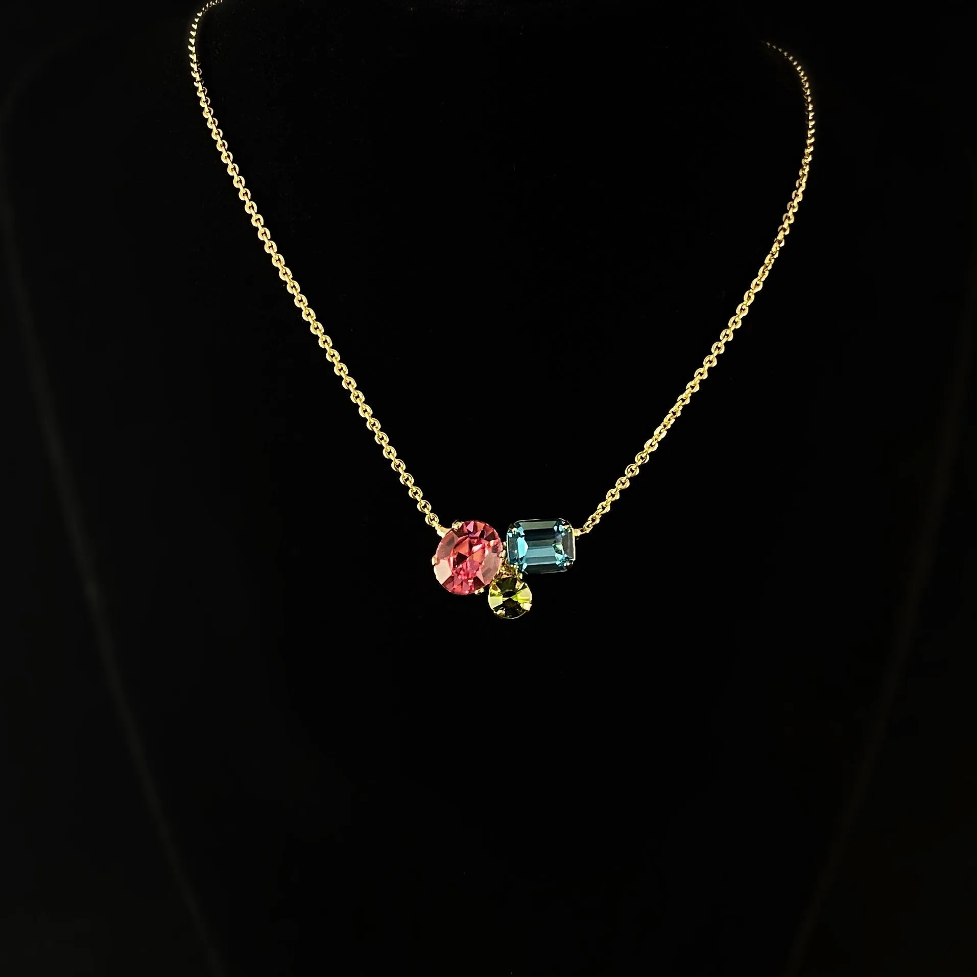 Multi Color Crystal Cluster Adjustable Gold Necklace, Claudia- Sorrelli