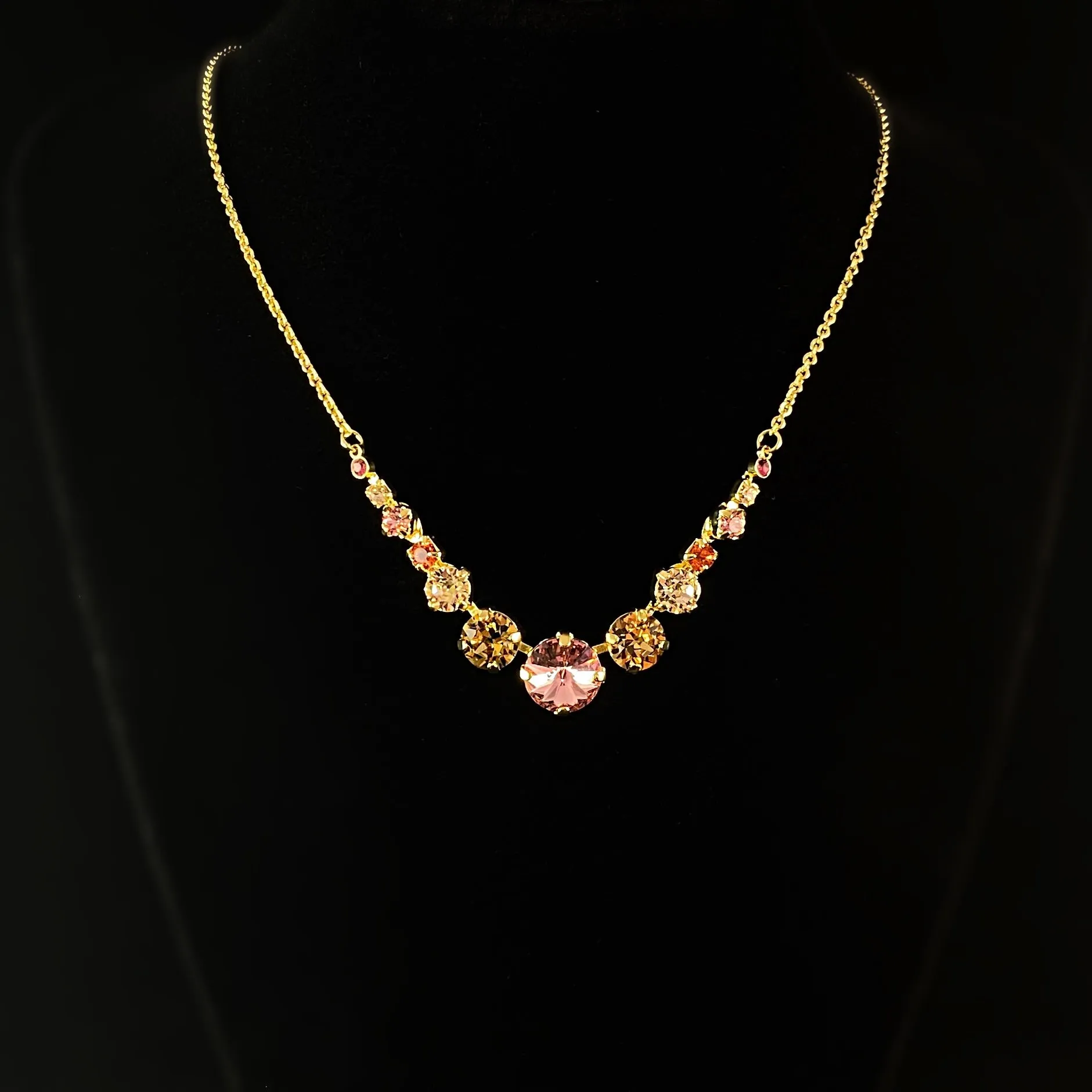 Multi-Colored Rose Pink Crystal Adjustable Gold Necklace, London - Sorrelli