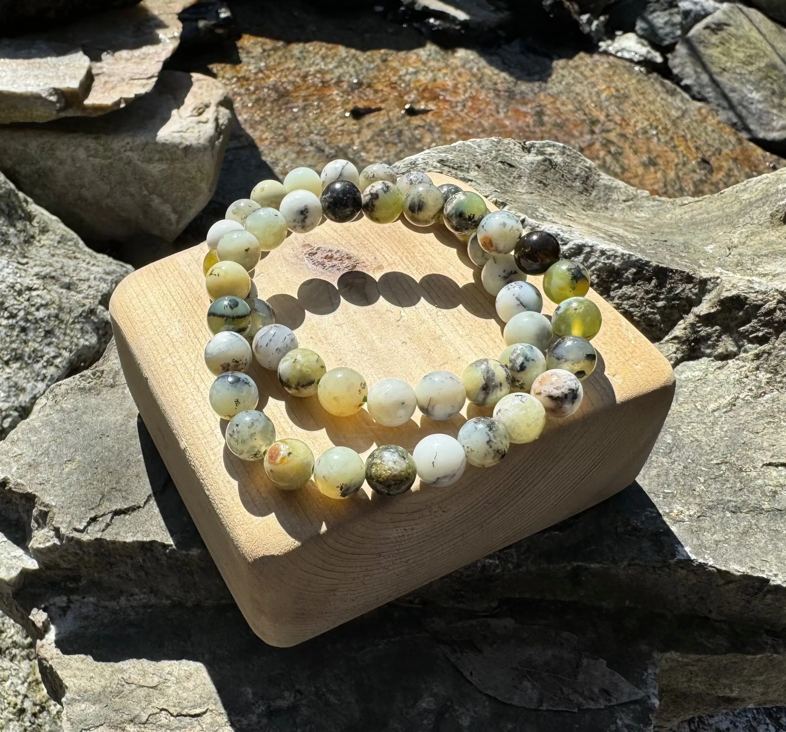 Natural Green Opal 8mm Bead Bracelet with Stretch Band | Elegant and Healing Jewelry | Handmade Stone Bracelet