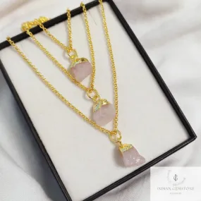 Natural Rose Quartz Necklace, Raw Rose Quartz Pendant, Gold Plated Necklace, Raw Crystal Necklace, Gemstone Pendant, Necklace For Women