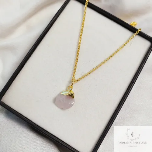 Natural Rose Quartz Necklace, Raw Rose Quartz Pendant, Gold Plated Necklace, Raw Crystal Necklace, Gemstone Pendant, Necklace For Women
