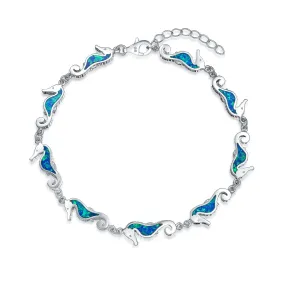 Nautical Seahorse Opal Charm Strand Bracelet in Sterling Silver