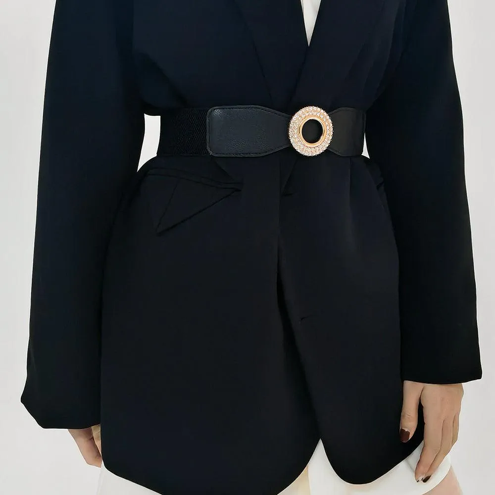 New Ladies Diamond Inlaid Rhinestone Elastic Elastic Belt Simple Round Buckle Skirt Shirt Decoration Suit Belt