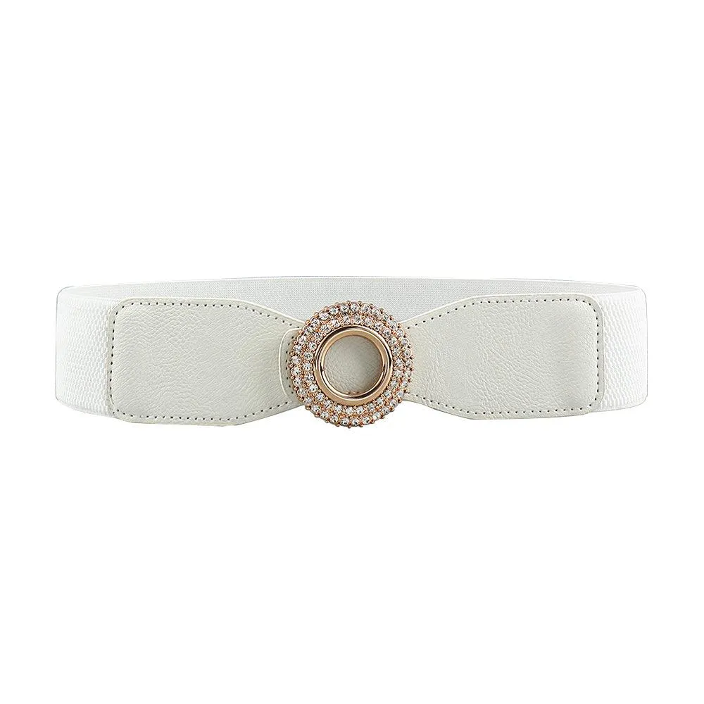 New Ladies Diamond Inlaid Rhinestone Elastic Elastic Belt Simple Round Buckle Skirt Shirt Decoration Suit Belt