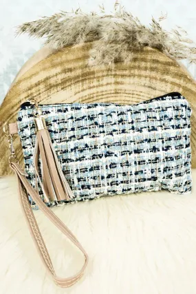New York Manchester Tweed Tassel Wristlet Pouch.