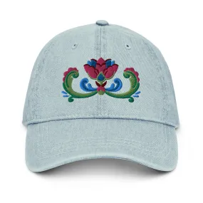 Norwegian Rosemaling Embroidered Denim Dad Hat