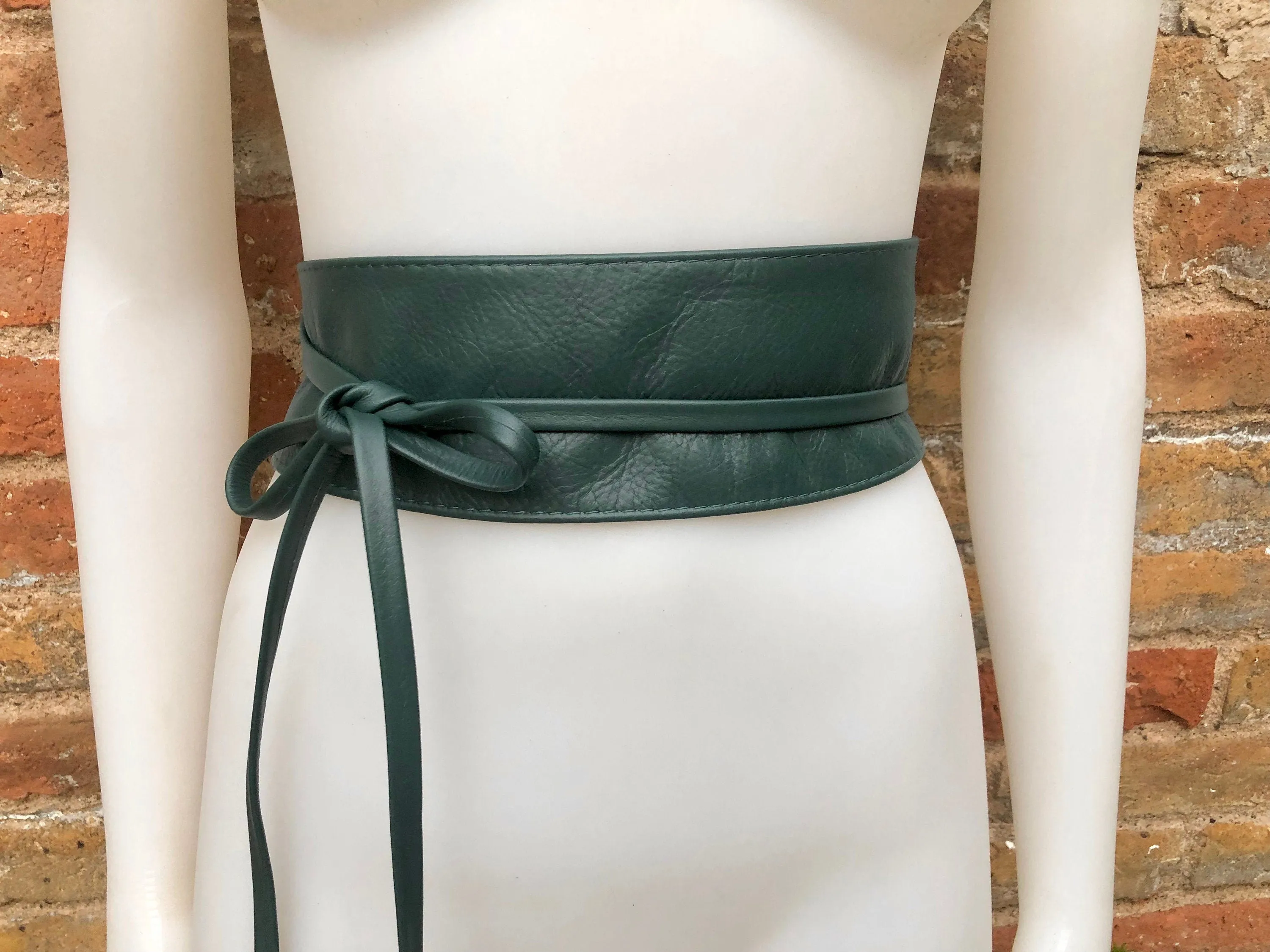 Obi belt in soft leather. Longer style. Wrap belt in TEAL blue - green.  Wraparound waist belt in genuine leather. Boho belt,  leather sash.