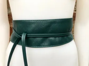 Obi belt in soft leather. Longer style. Wrap belt in TEAL blue - green.  Wraparound waist belt in genuine leather. Boho belt,  leather sash.