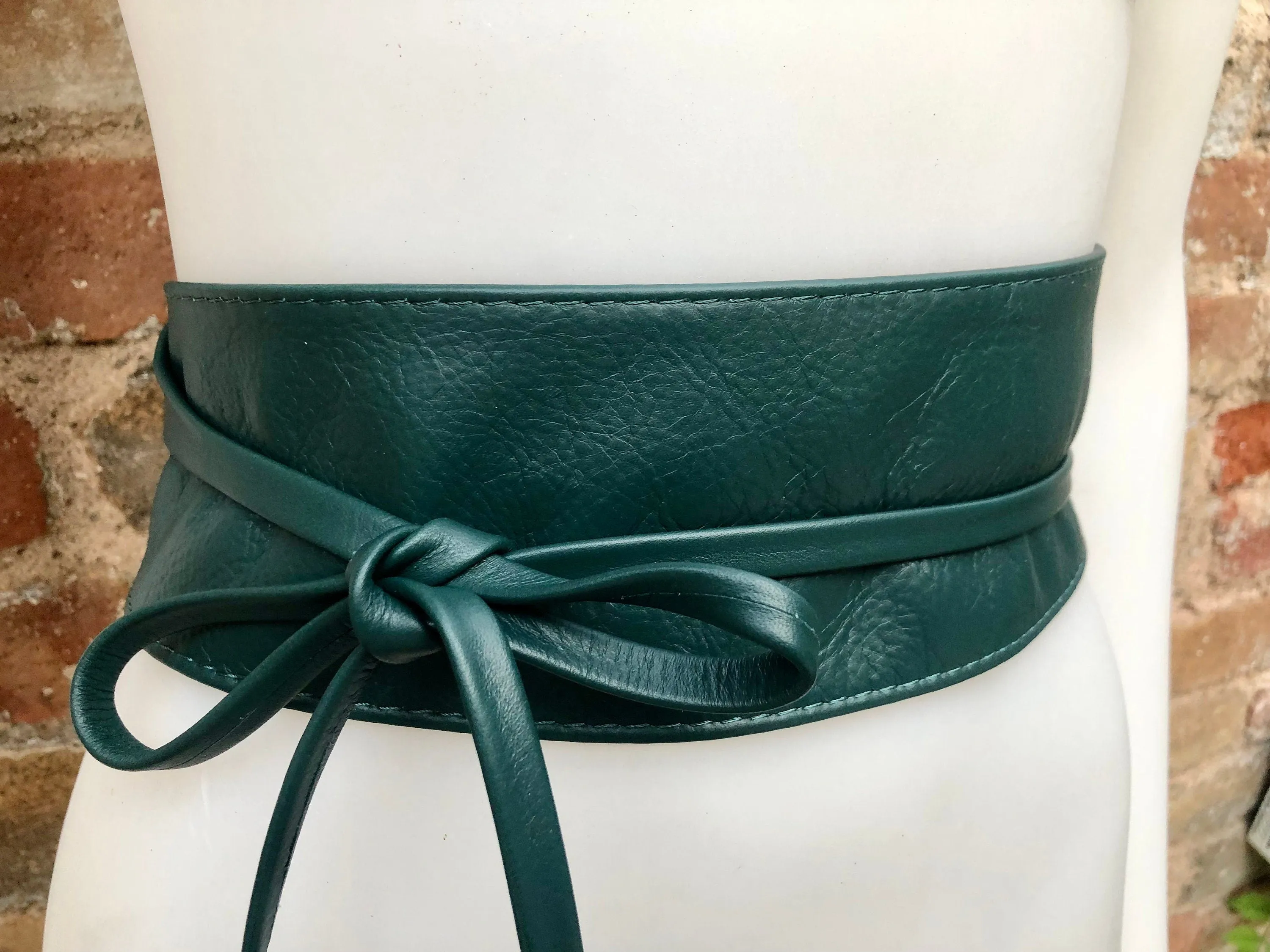 Obi belt in soft leather. Longer style. Wrap belt in TEAL blue - green.  Wraparound waist belt in genuine leather. Boho belt,  leather sash.