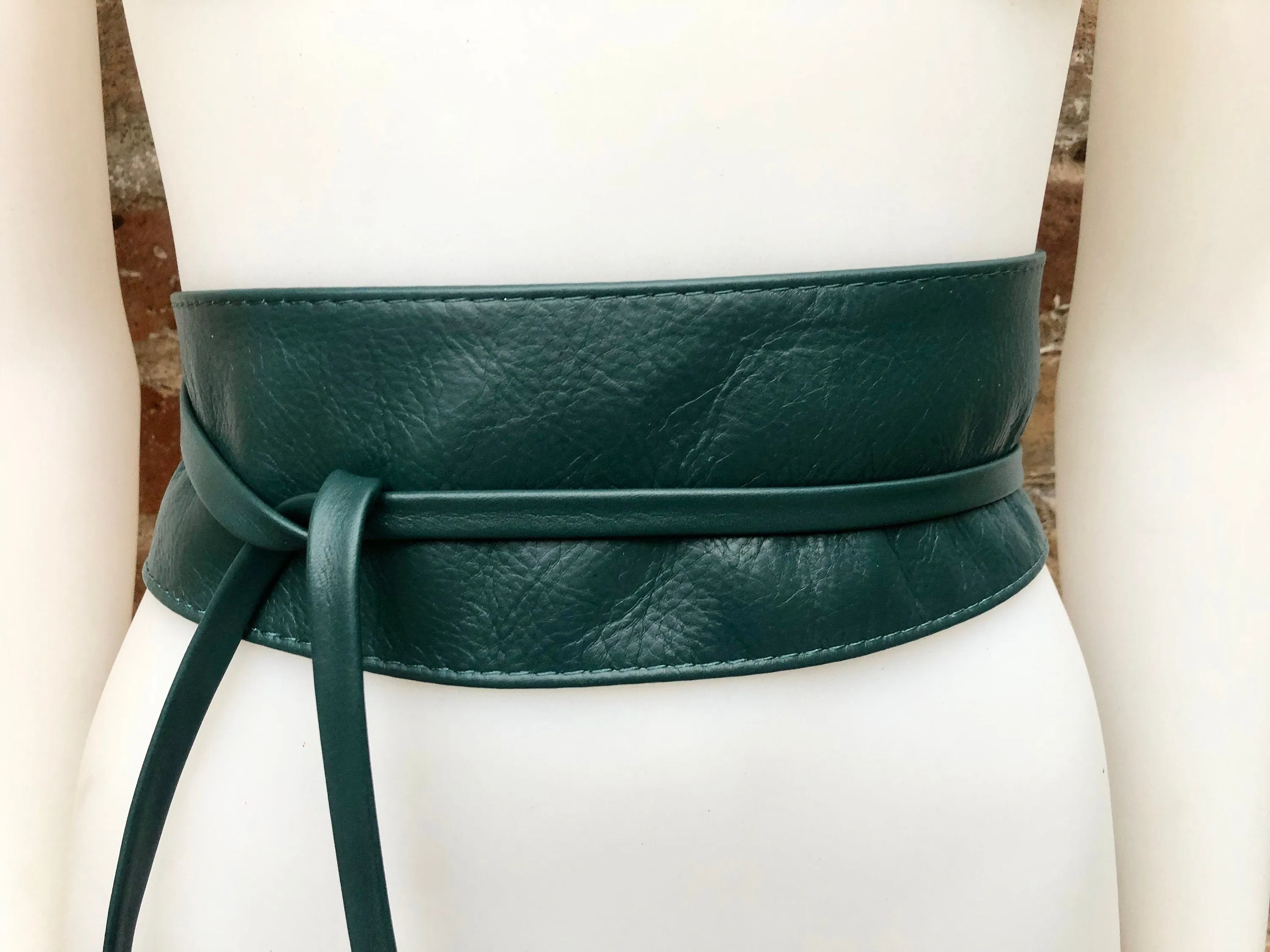 Obi belt in soft leather. Longer style. Wrap belt in TEAL blue - green.  Wraparound waist belt in genuine leather. Boho belt,  leather sash.