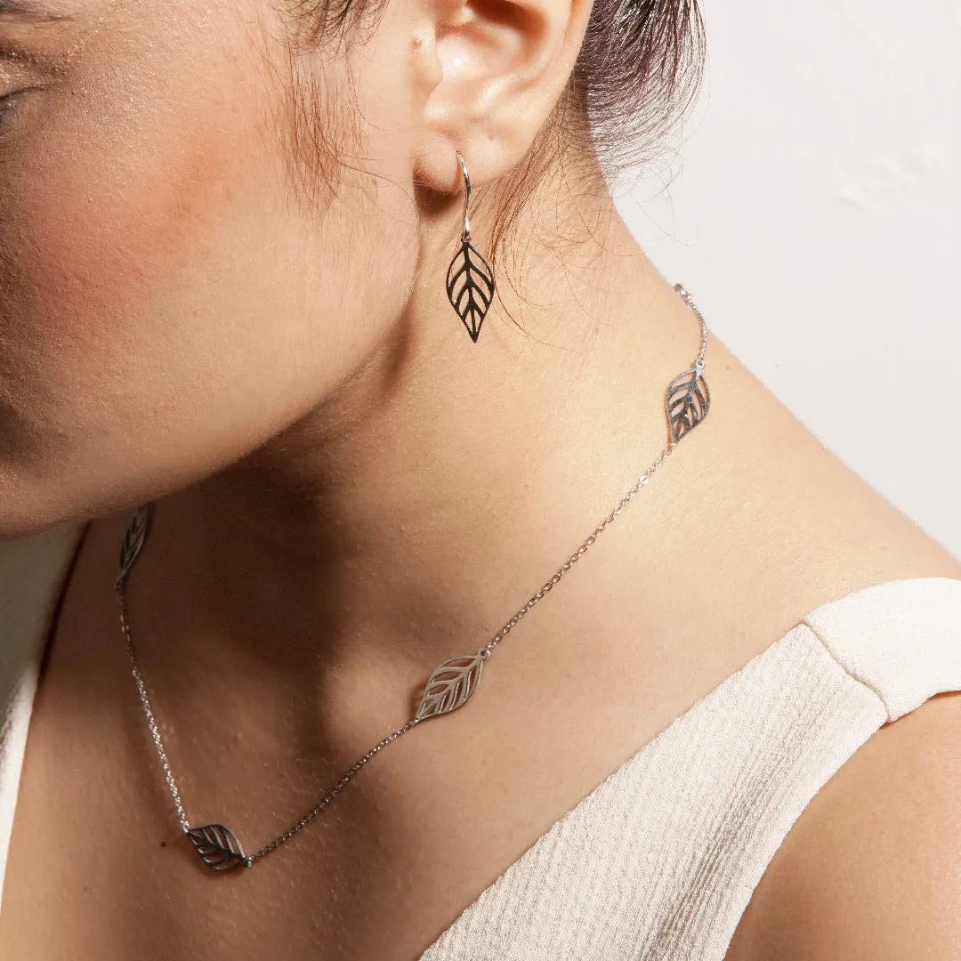 OLLUU Sterling Silver Leafy Chain Necklace Set Adjustable & Authentic 925 Silver Jewelry