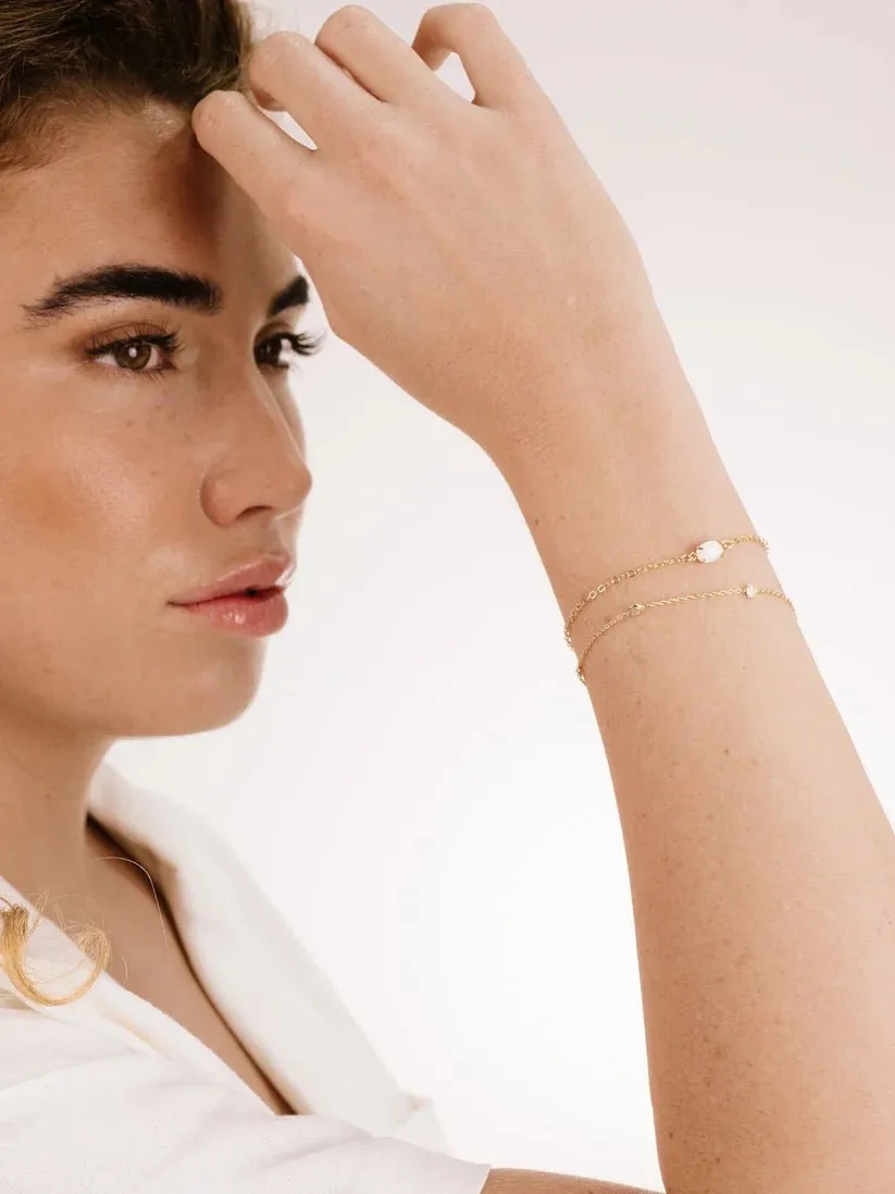 Opal and Crystal Dainty Gold Chain Bracelet Set