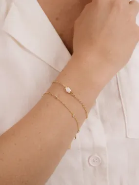 Opal and Crystal Dainty Gold Chain Bracelet Set