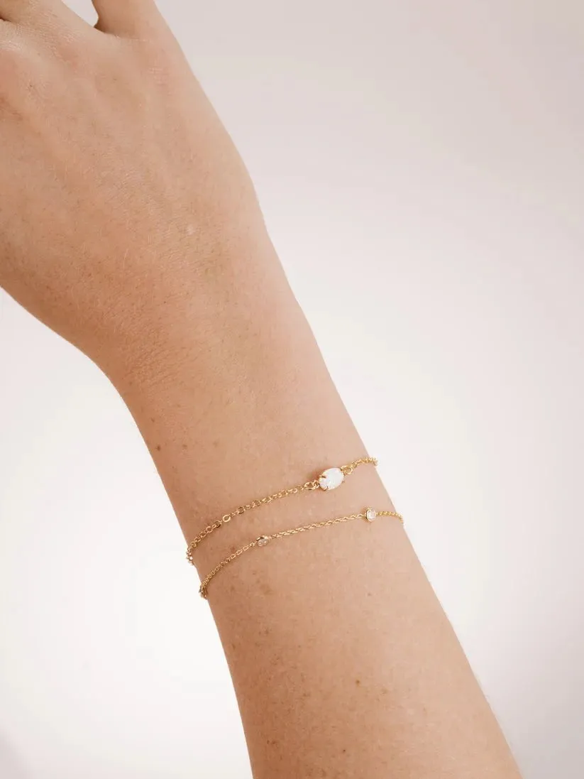 Opal and Crystal Dainty Gold Chain Bracelet Set