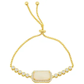 Opalata Women's Bracelet - Gold Tone White Opal with CZ Adjustable Bolo | T-7691-GP
