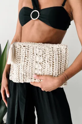 Paradise Mood Tassel Straw Clutch Bag (Ivory)
