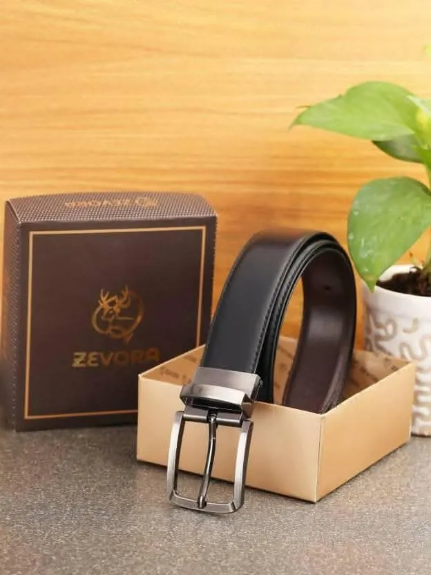 Party Black Genuine Leather Reversible Belt