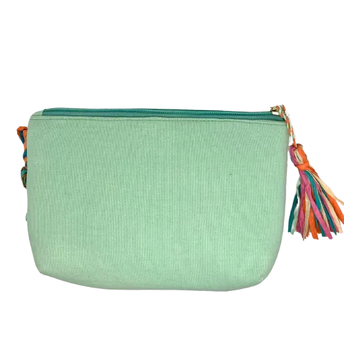 Plaited Raffia Clutch  -  Aqua Multi