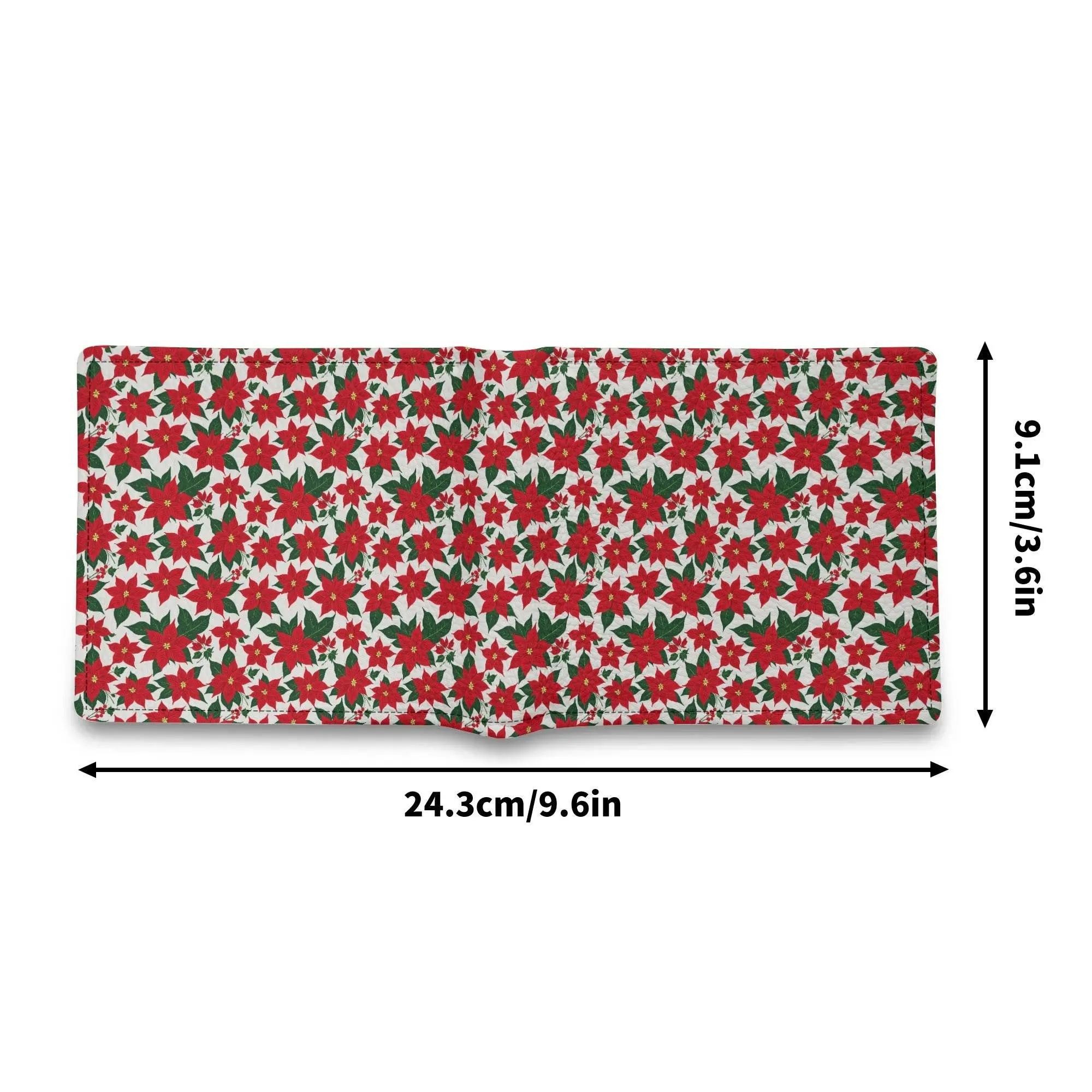 Poinsettia Floral Mens Minimalist Leather Folded Wallet
