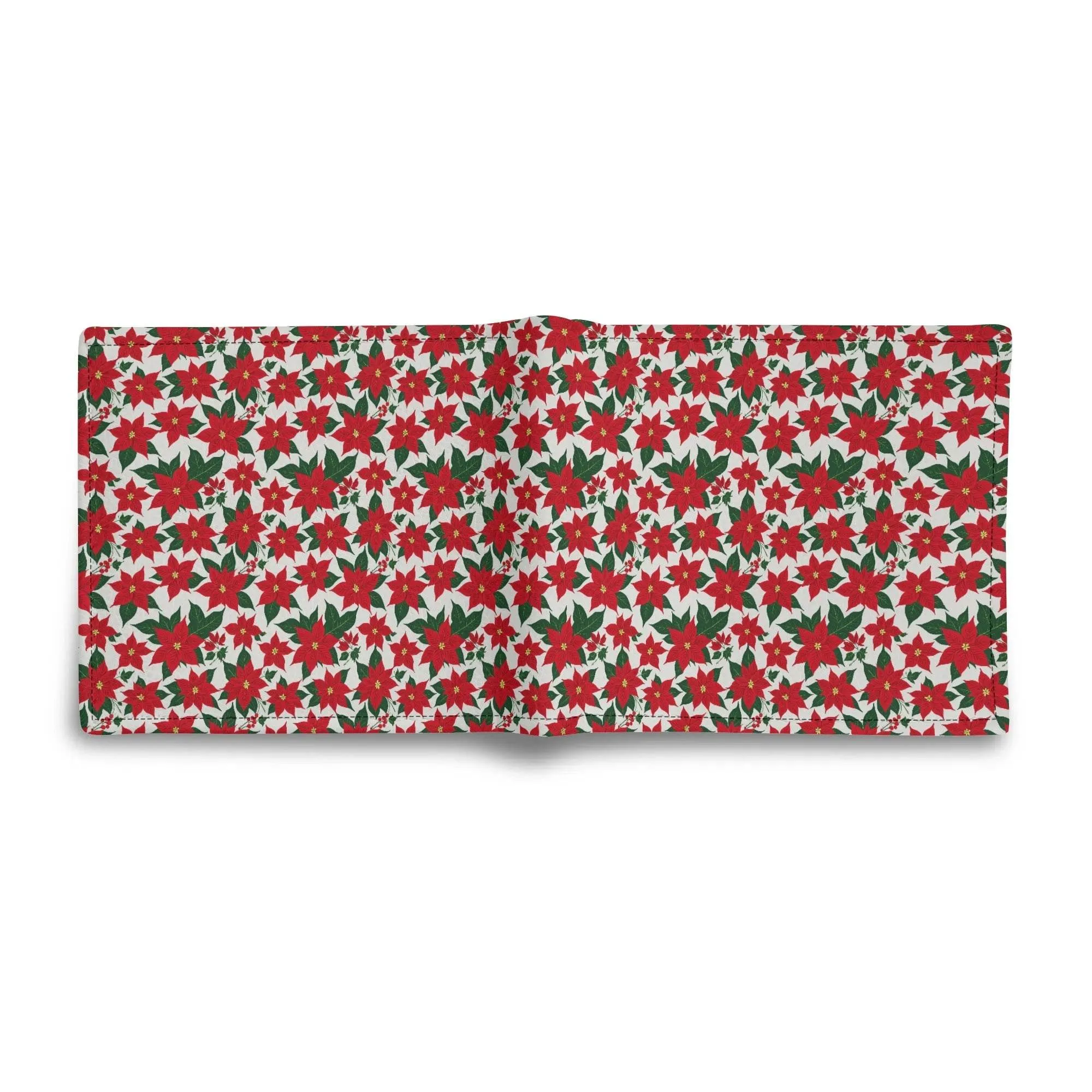 Poinsettia Floral Mens Minimalist Leather Folded Wallet